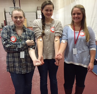 Hannah LeClerc, Emma Knowlton and Brianna Sutherland donated at the blood drive