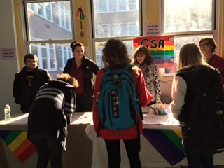 Students take GSA survey in the cafeteria.