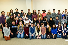 John Vitti (left) with students who attended the high school journalism event at the Boston Globe 