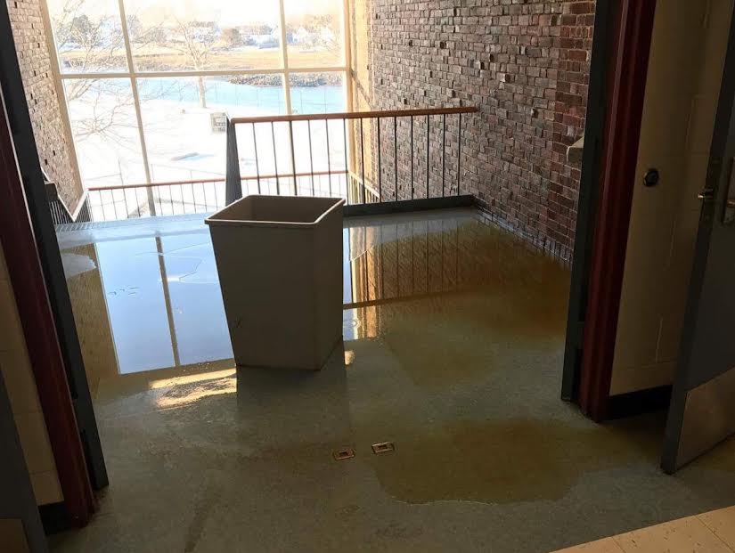 Brown water leaked from the roof into the third floor science wing
