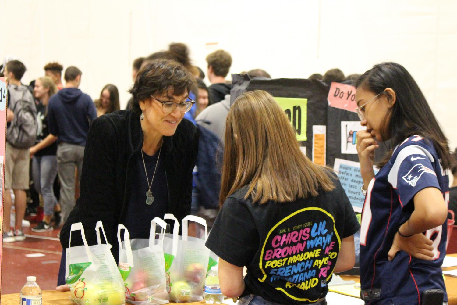 Nurse Practitioner Linda Gipstein, who works in the GHS Health Center, educates students on healthy decision making at the GHS health fair on September 29th
