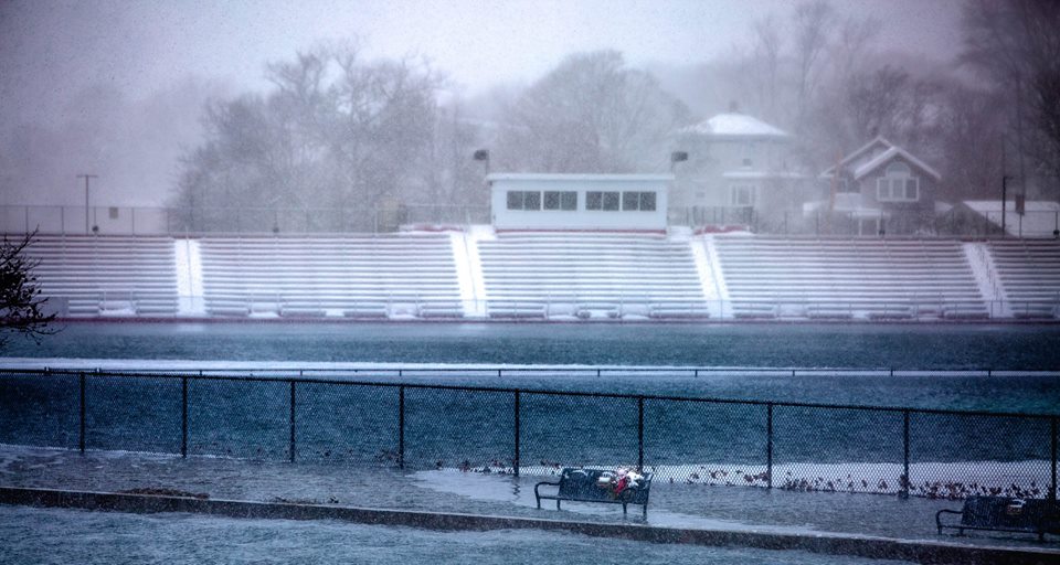 Gloucester High's New Balance Newell Stadium was flooded as a result of Thursday's storm