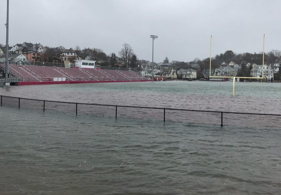 New Balance Newell Stadium and the student parking lot flooded during Friday's high tide at 11:15