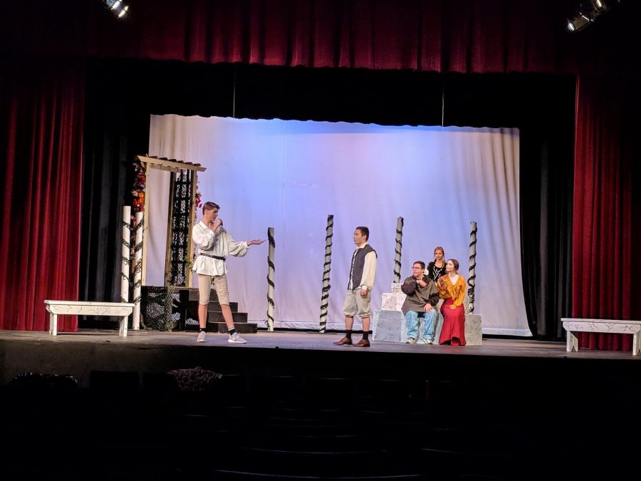 Hamlette cast rehearses on stage.