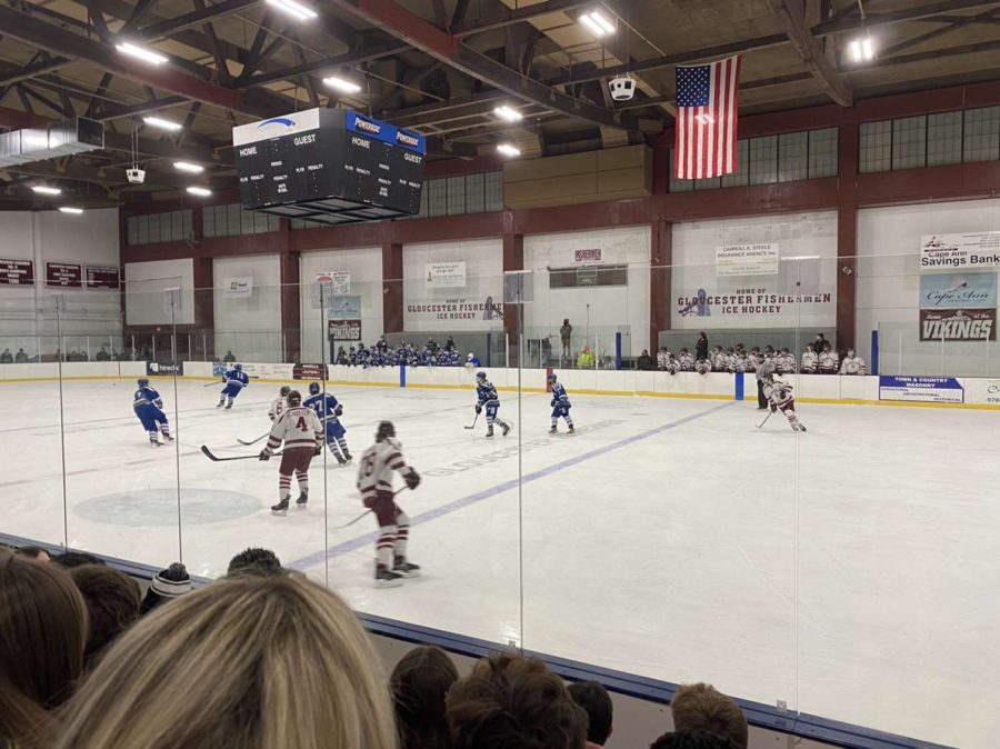 View of the hockey game from the student section.  