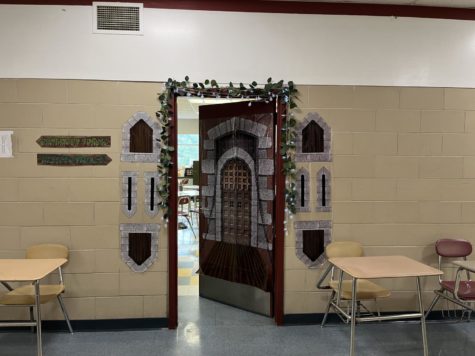 Mrs. Abeggs room from the outside, decorated as a Medieval castle.