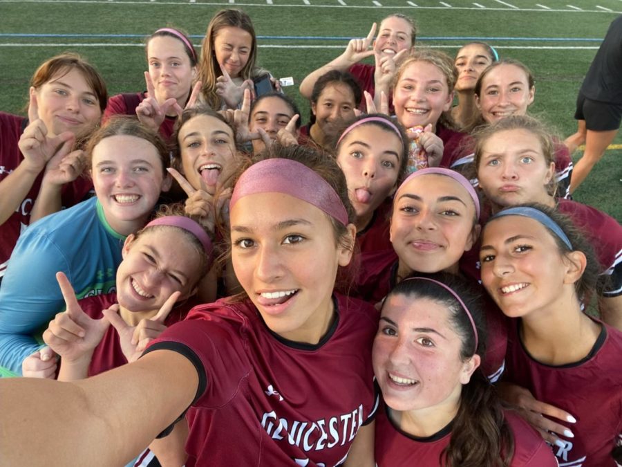 Girls varsity soccer team celebrates after big win against Salem