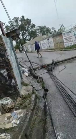 Fallen electrical pole  and downed power lines in la Romana Dominican Republic 