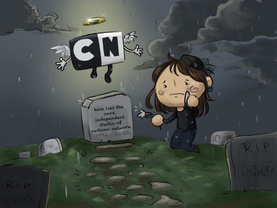 Ava Orlando depicts a cartoon version of Sofia Orlando mourning the loss of Cartoon Network.