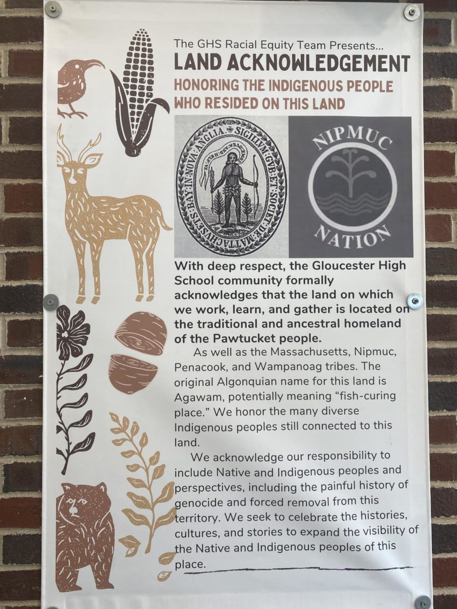 An image of the banner raised in honor of the indigenous land GHS is built on