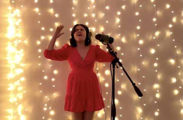 Malia Andrews performing a singing prescreen for her college auditions