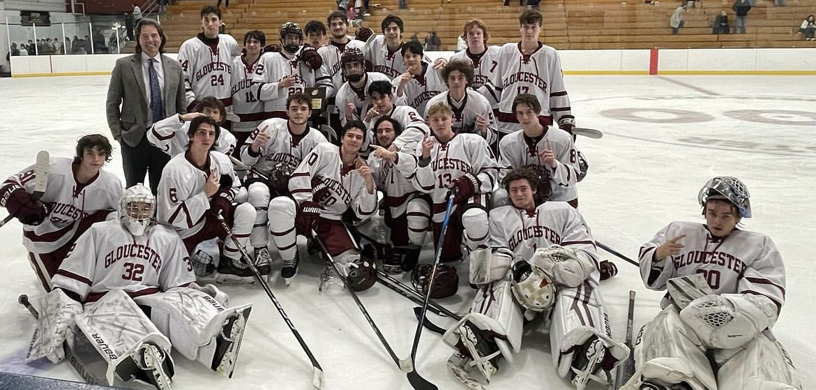 GHS Boys Hockey team celebrates a big win at the annual CASB tournament. 