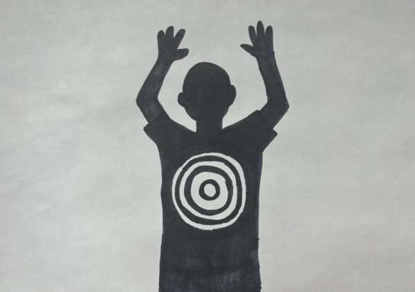 Artist Cyan Clements depicts a silhouette with a target on its chest 
