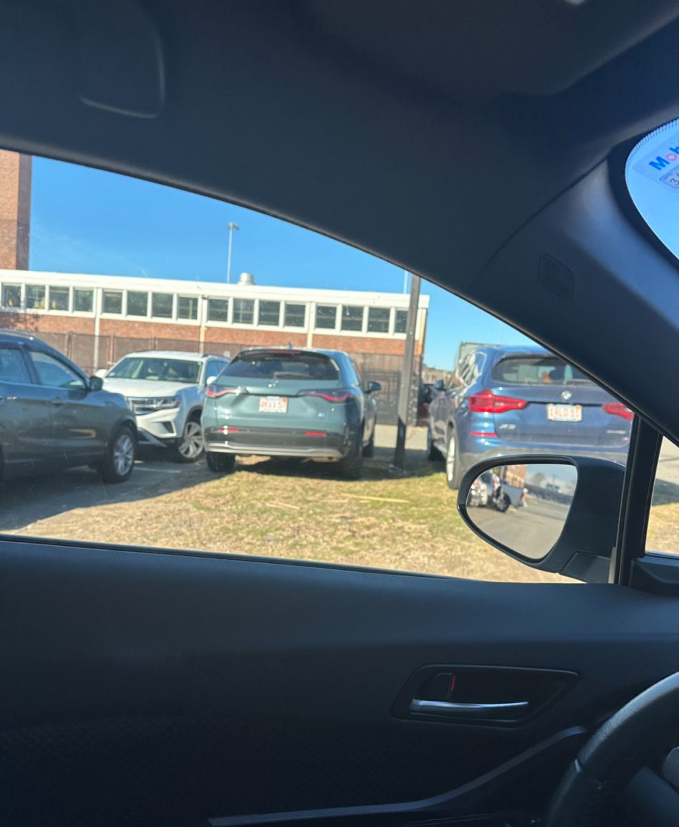 Students forced to park on grass curbs in student parking lot