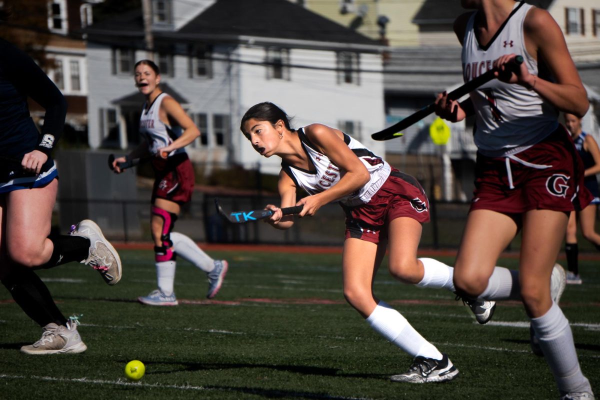 Mia Rodolosi flicks the ball up the sideline in this Saturday's matchup against the Big Blue.