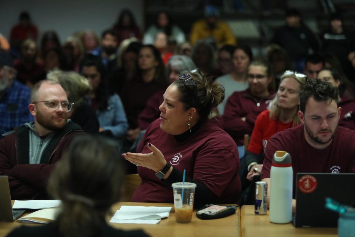 Gloucester Teachers Association President Rachel Rex explains her position at the bargaining table. 