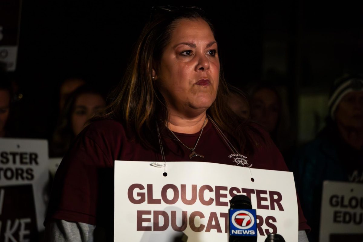 GTA President Rachel Rex takes questions at the November 9th press conference at West Parish Elementary.