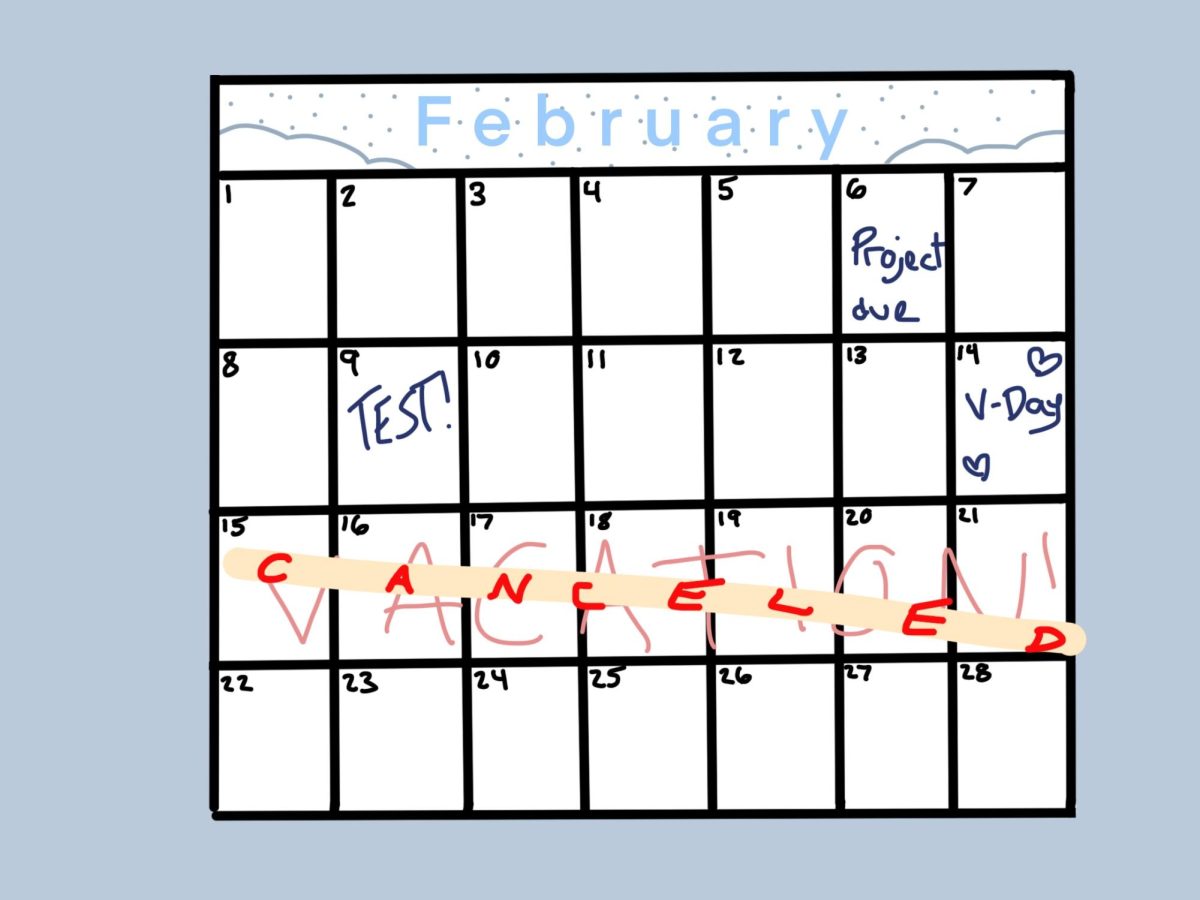 Digital art depicting the cancellation of February break to use for make up days. 