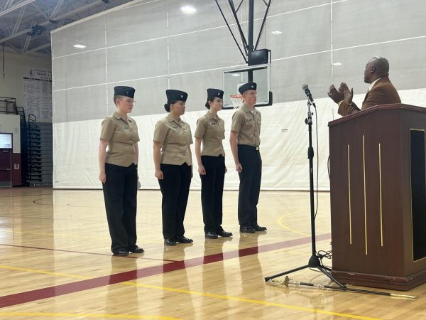 Senior Safire Abate and Sophomores Ivanna Serrano, Destiny Smith and Robert Palazola line up to receive their awards. 