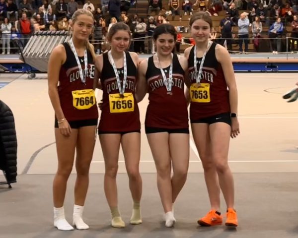 The girls' 4x200 relay poses after their 6th place finish at the Division 4 State Championship