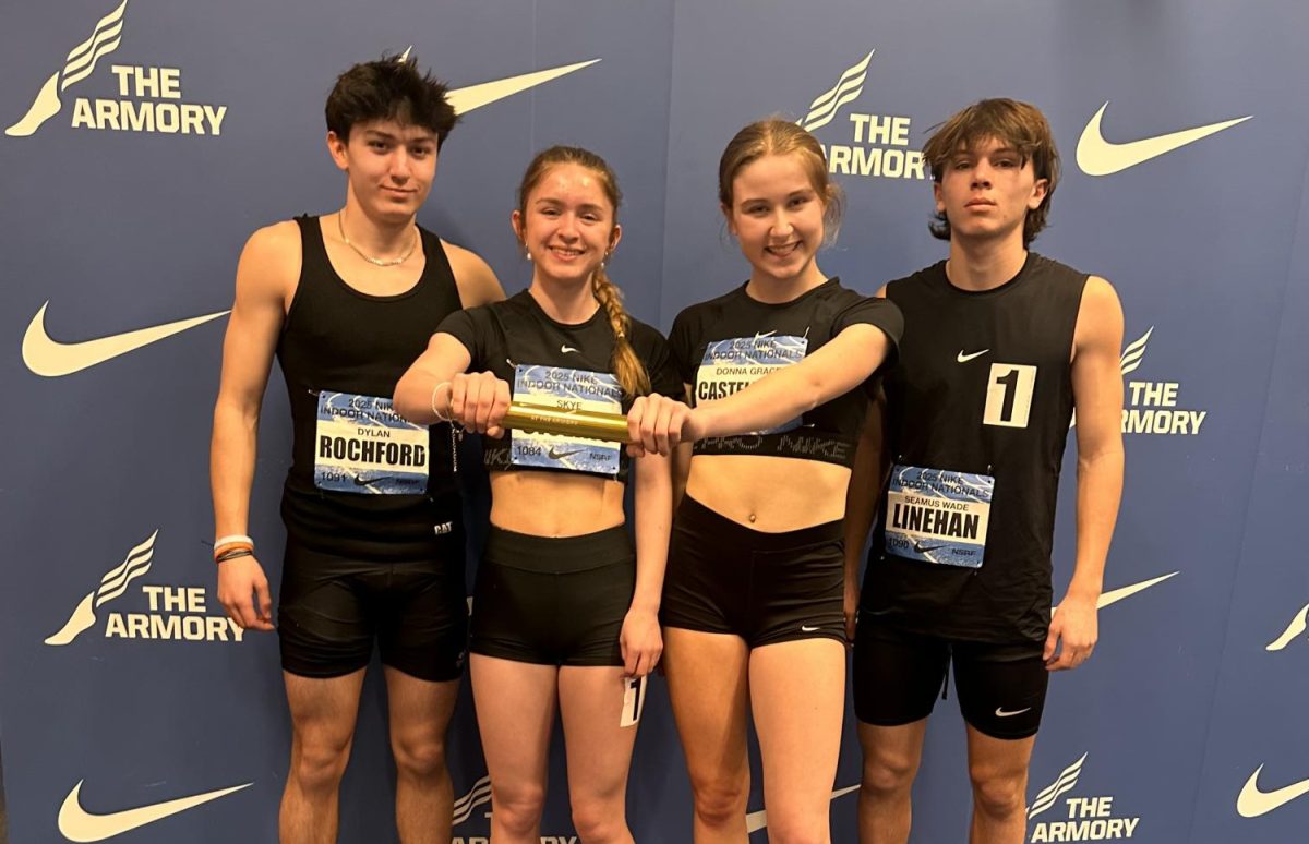 Dylan Rochford, Skye Ciolino, Grace Castellucci, and Seamus Linehan broke the mixed 4x400 school record at Nationals.