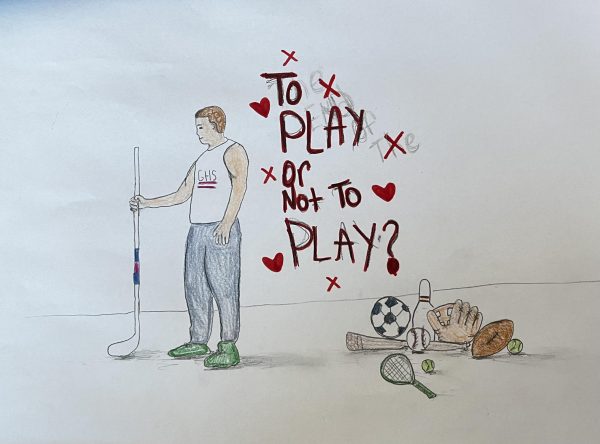 Colored pencil art depicting a single sport athlete turning away from the opportunity to play more sports