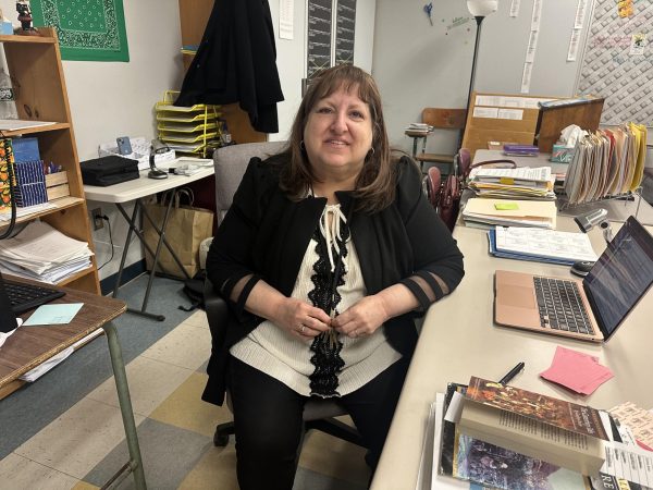 Mrs. Abegg in the classroom she has been teaching in for 17 years. 