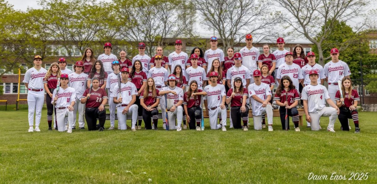 The GHS Softball and Baseball teams pose together in a pre-playoff photoshoot. They both host the Round of 32 to open the tournament. - Used with Permission of Dawn Enos and GHS Fishermen Athletics
