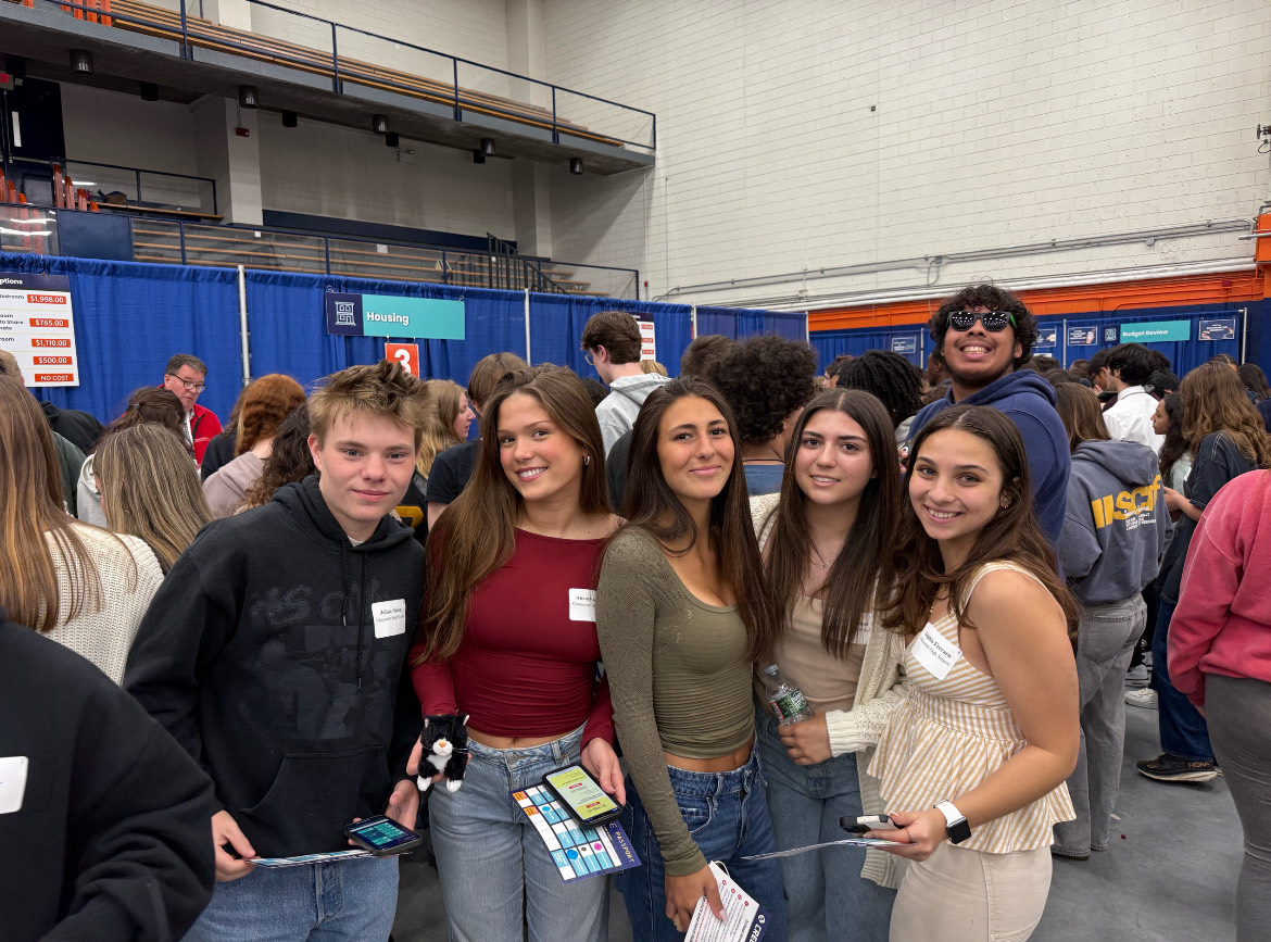 GHS students Julian Nixon, Aurelia Lord, Ava Coelho, Desiré Dimino, Sophia Ferrara at the Credit for Life Fair. 