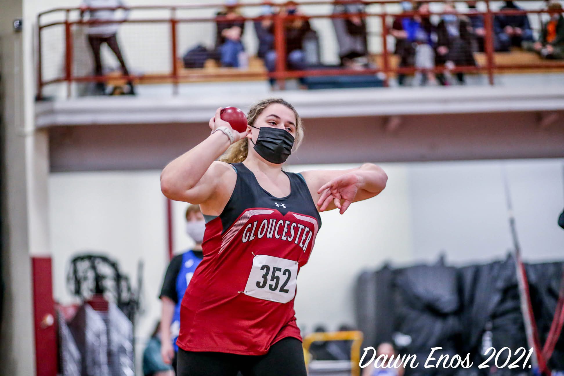 Lauren Sargent throws the shotput in one of her first GHS meets.
Photo used with permission of Dawn Enos