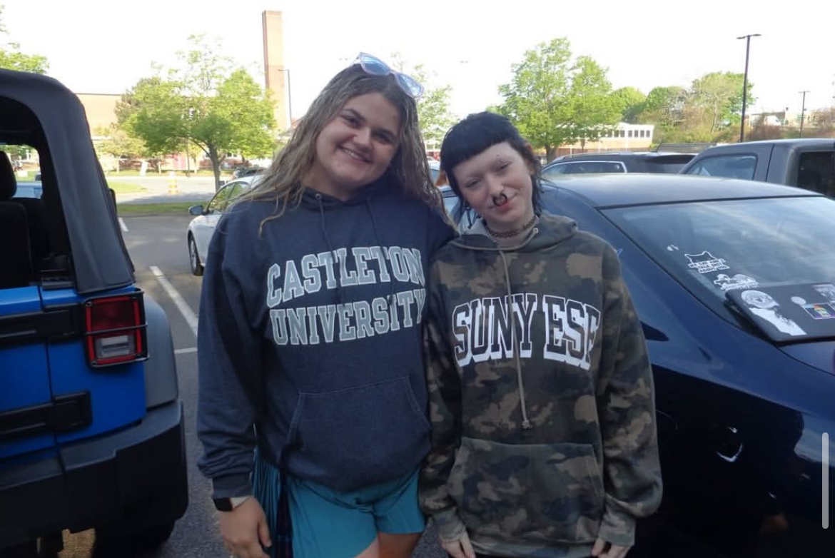 Donned in her Castleton sweatshirt, Lauren stands with friend Keith Kershaw.
Photo used with permission of Lauren Sargent