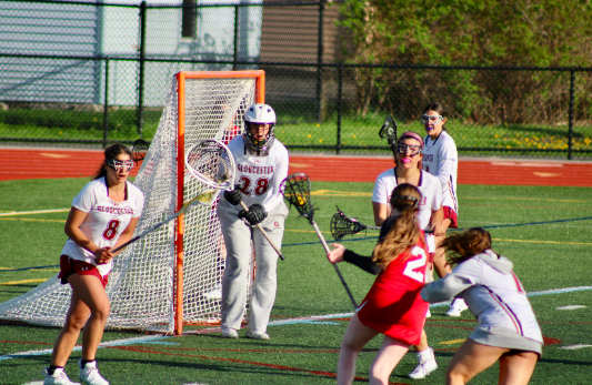 Gabby Martell prepares to block an incoming shot in a game this season.