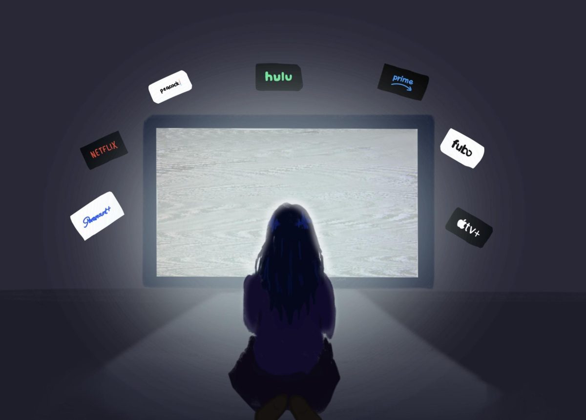 Digital art depicts how streaming services have taken over network television.