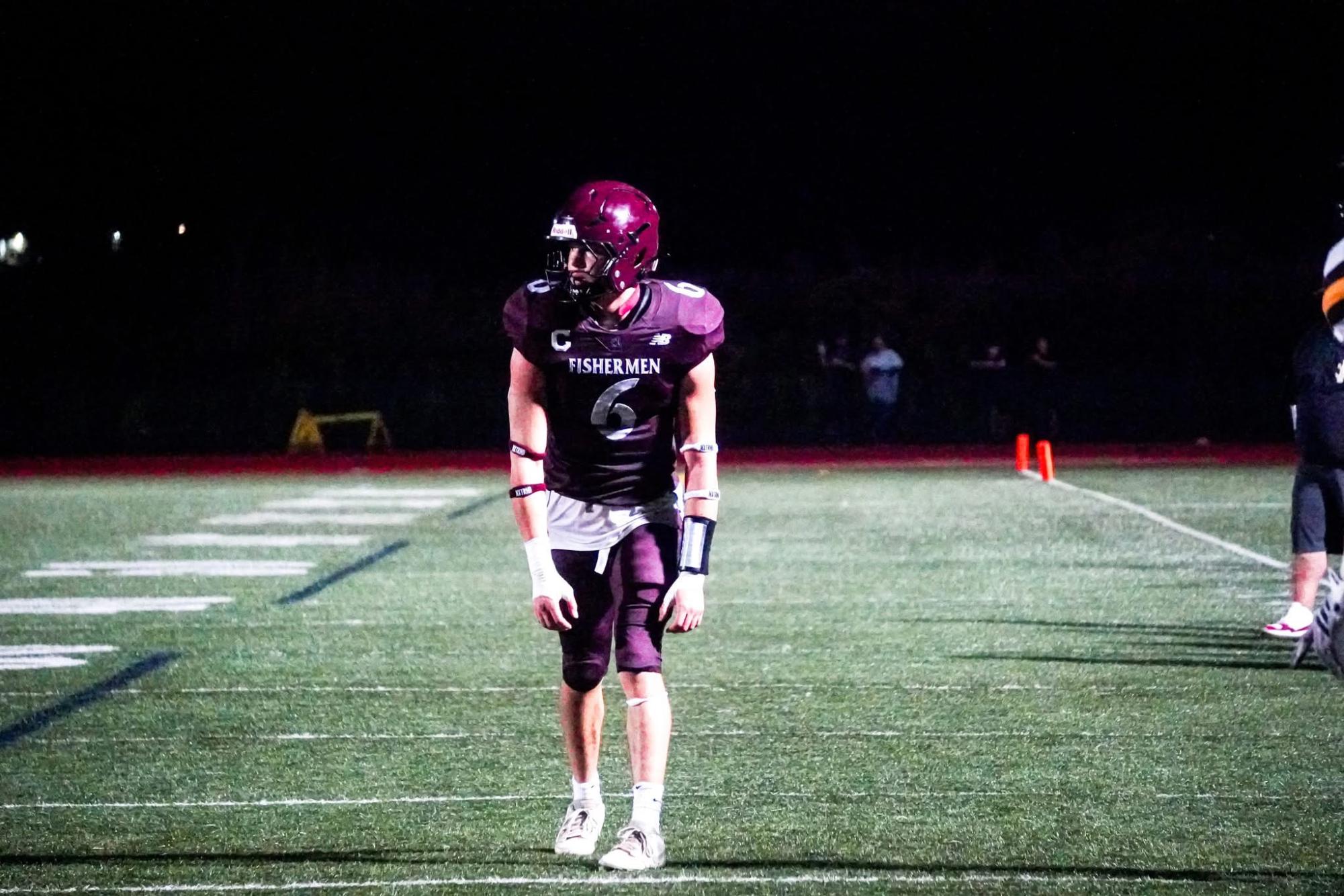 Jaylen Severino prepares for a run in a game earlier this season. The senior captain was awarded the Boston Globe and Boston Herald Player of the Week for his performance against Salem. 