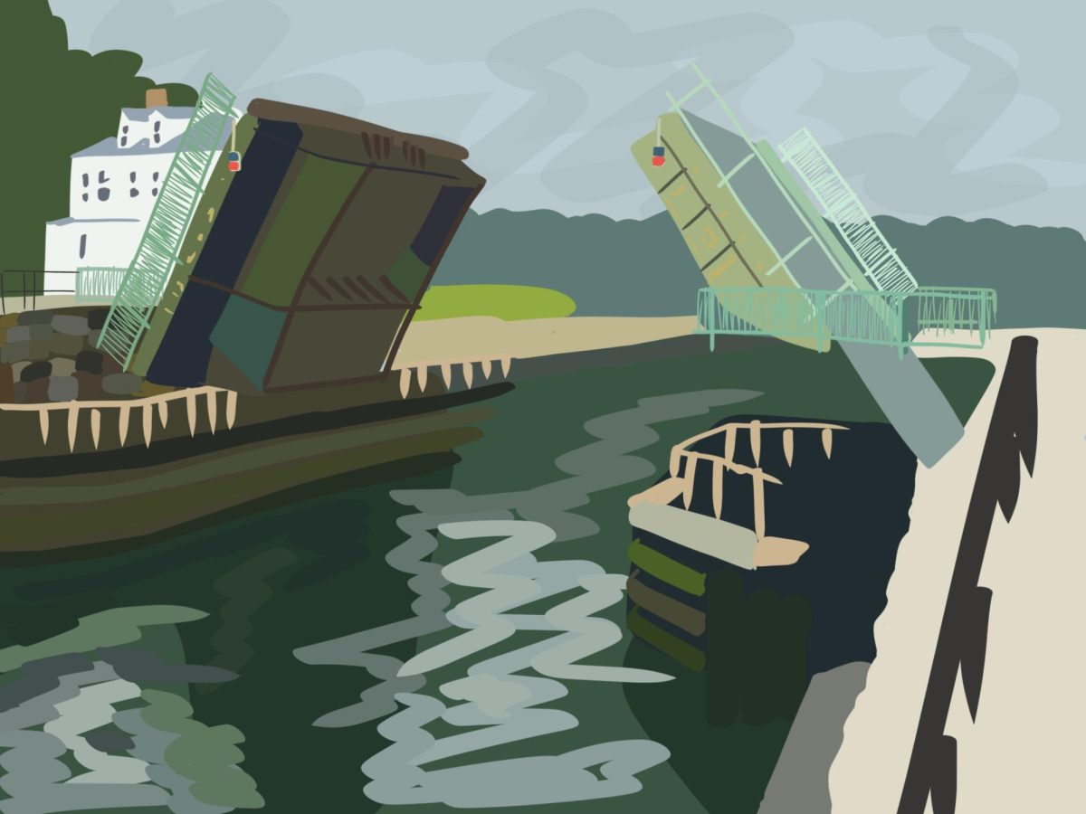 Art depicts Gloucester's cut bridge, which will be under construction through mid-March.